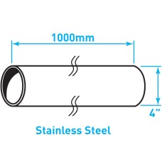 Exhaust Steel Tube Straight , Stainless Steel - 4" x 1m